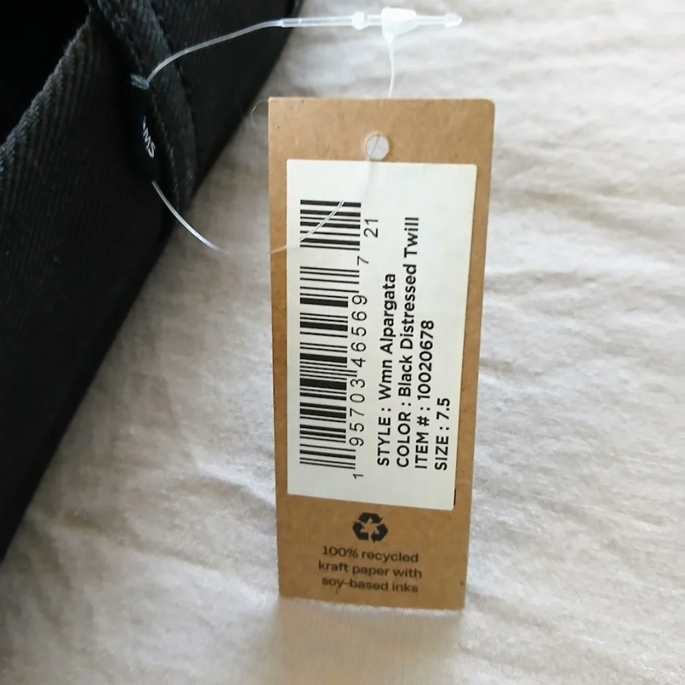 NWT Toms Black Distressed Twill Alpargata Slip On